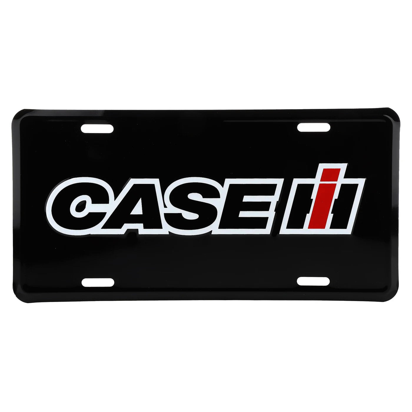 Black license plate with 'IH CASE' logo on a white background