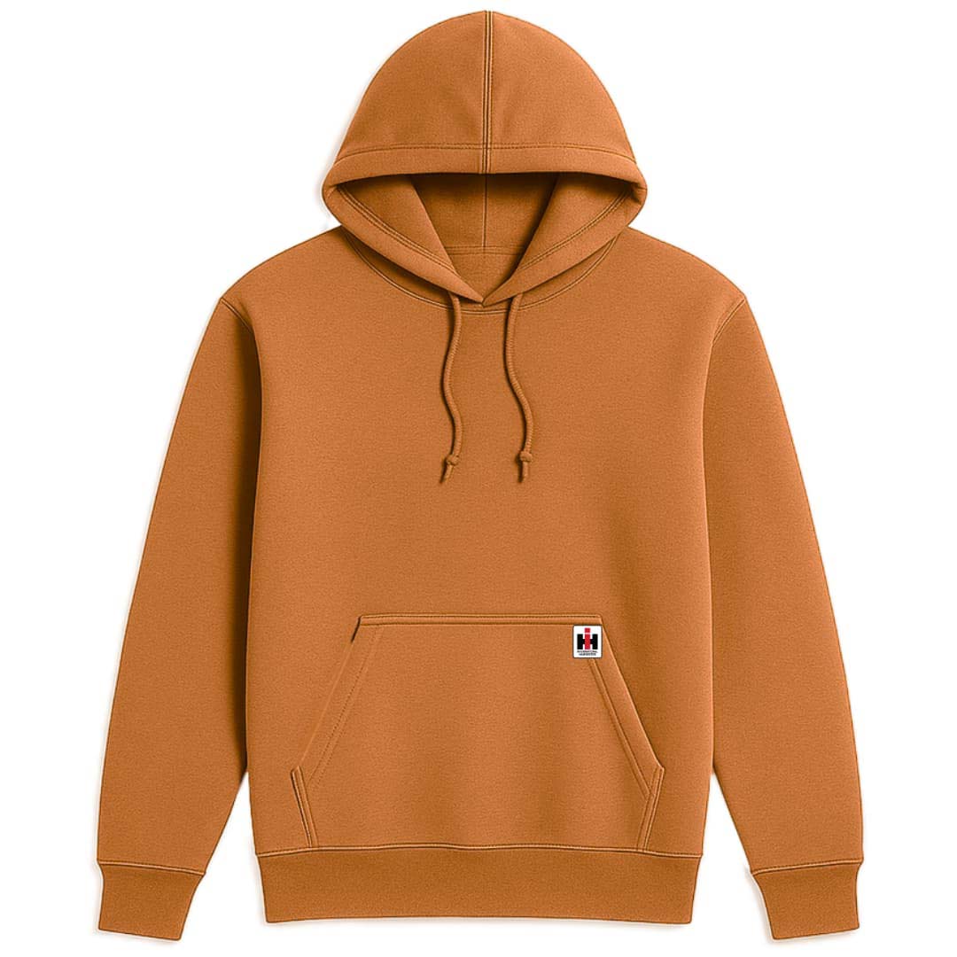 Saddle colored hoodie with a small IH logo on the chest pocket