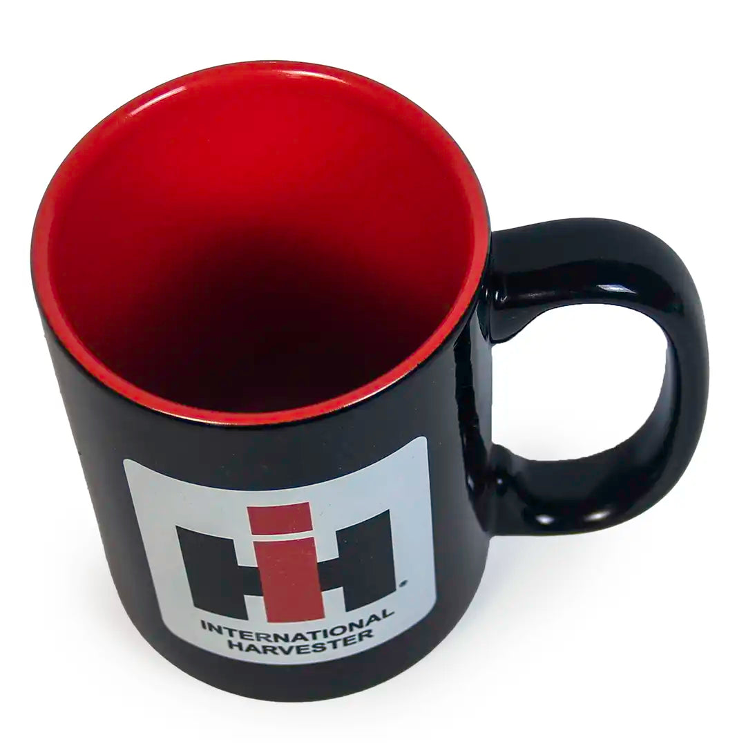 15 oz IH Logo Coffee Mug Black with Red Rim and large handle