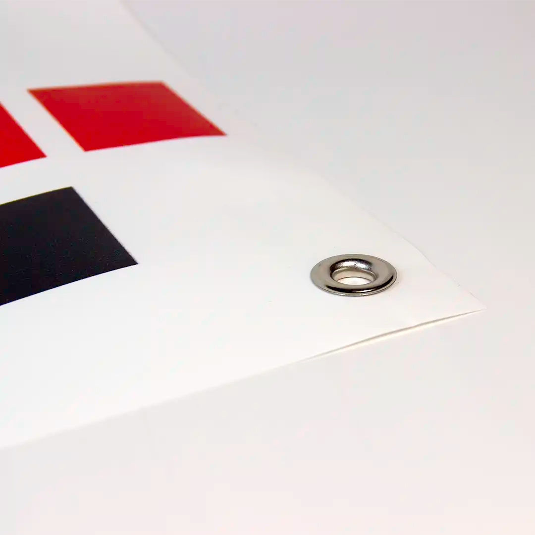 International Harvester vertical banner grommet close up