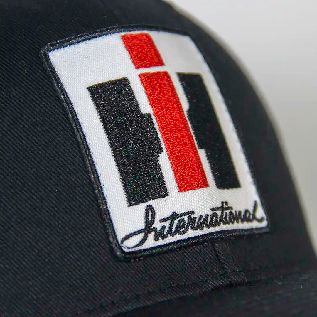 International Harvester Black Fitted Cap patch close up
