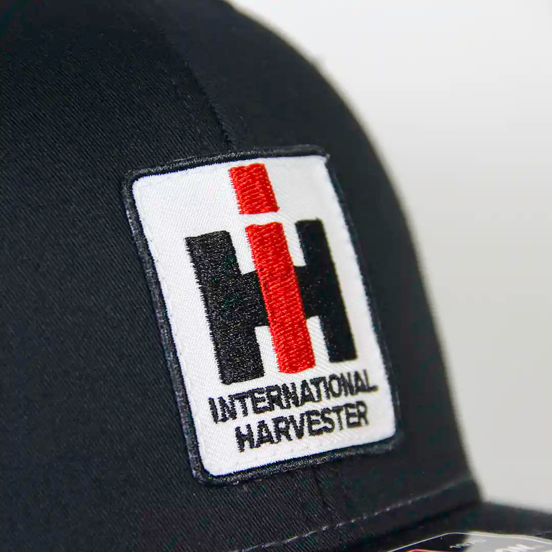 patch close up of International Harvester Cap Black with Gray Mesh
