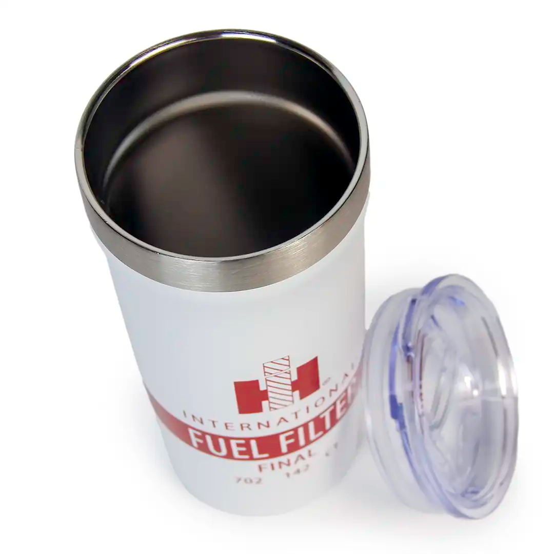 International Harvester Insulated Diesel Fuel Filter Travel Tumbler with sliding closure lid