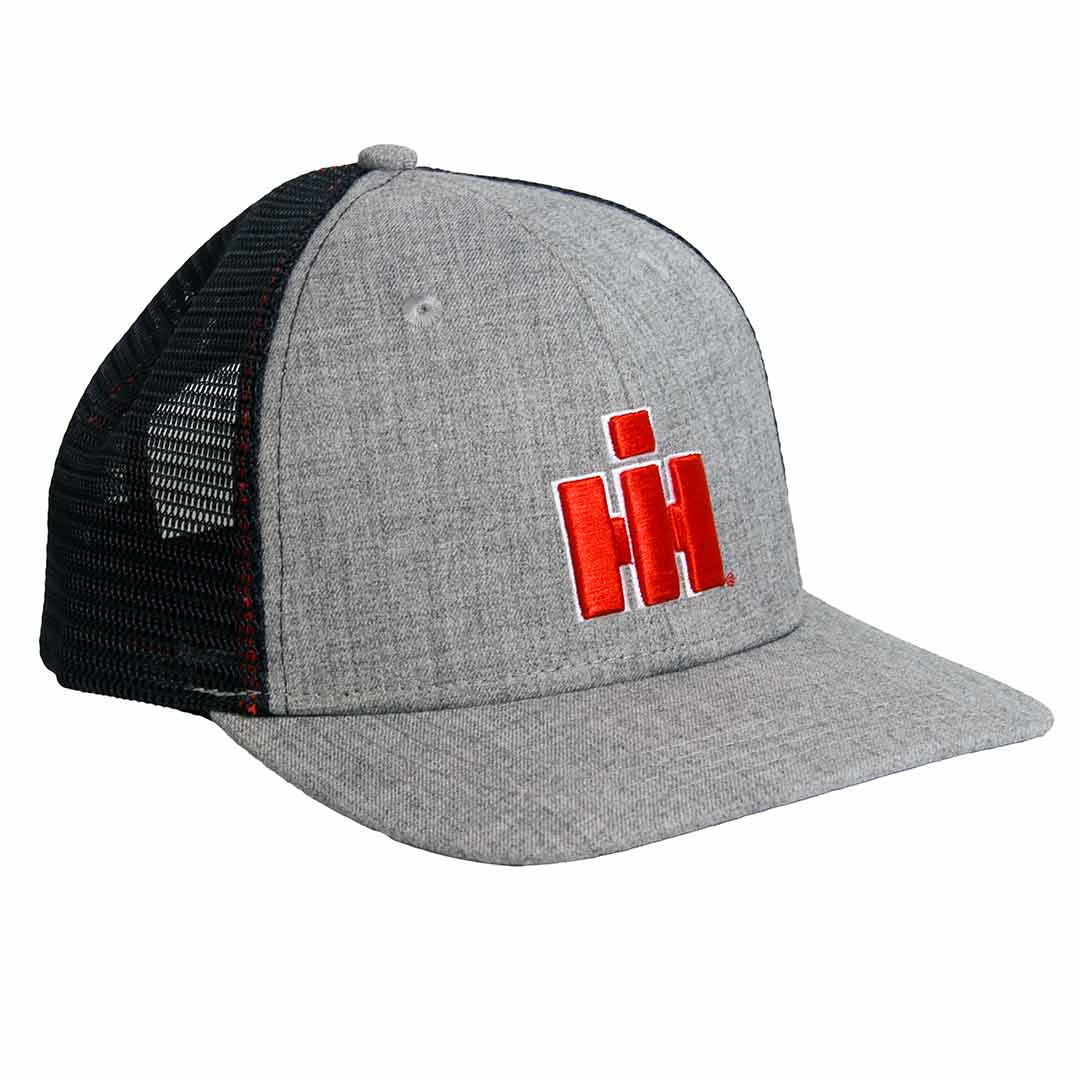 IH Logo Red Embroidered Grey Cap with Black Mesh - International Harvester adjustable cap