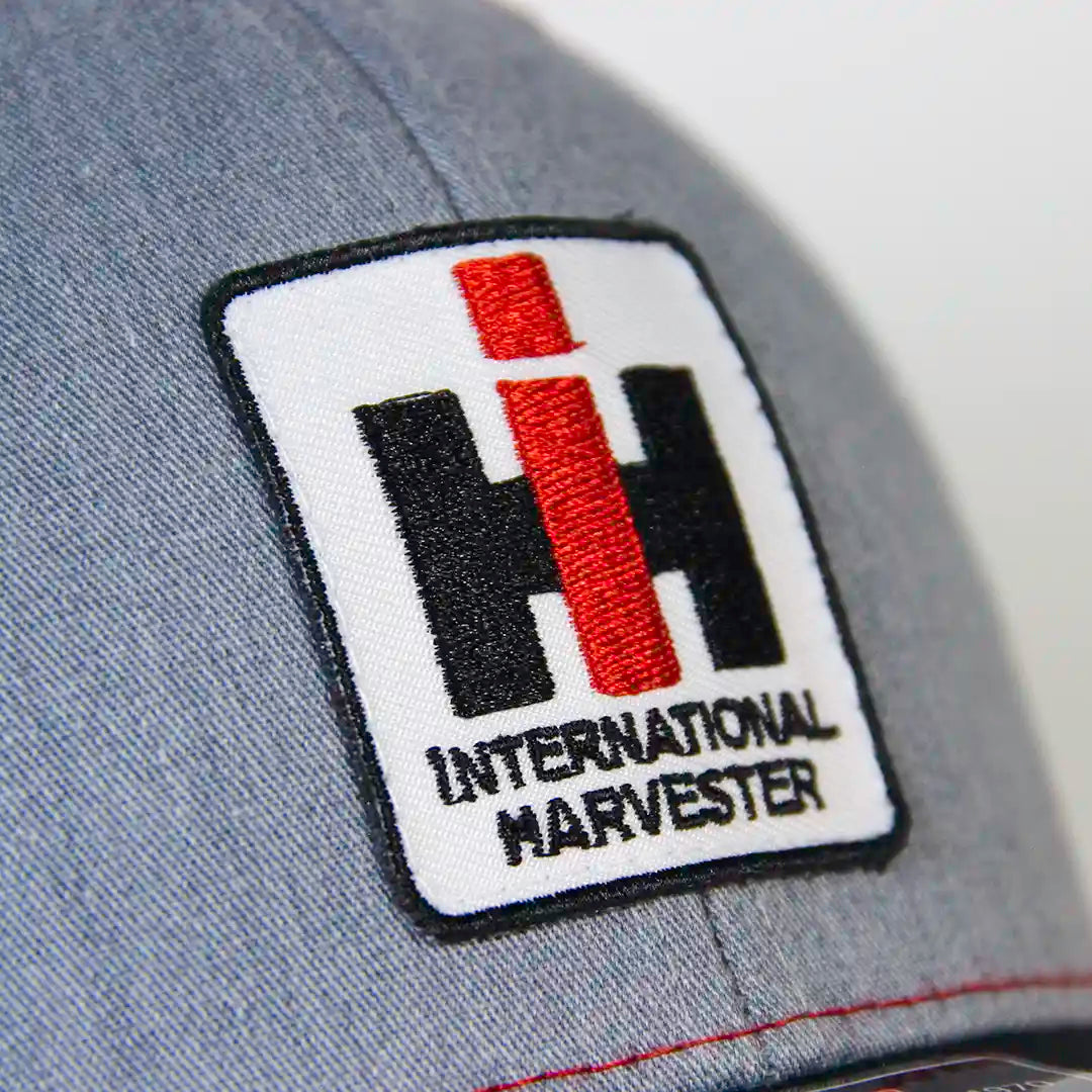 patch of International Harvester Logo Hat Heather Grey with Red Mesh