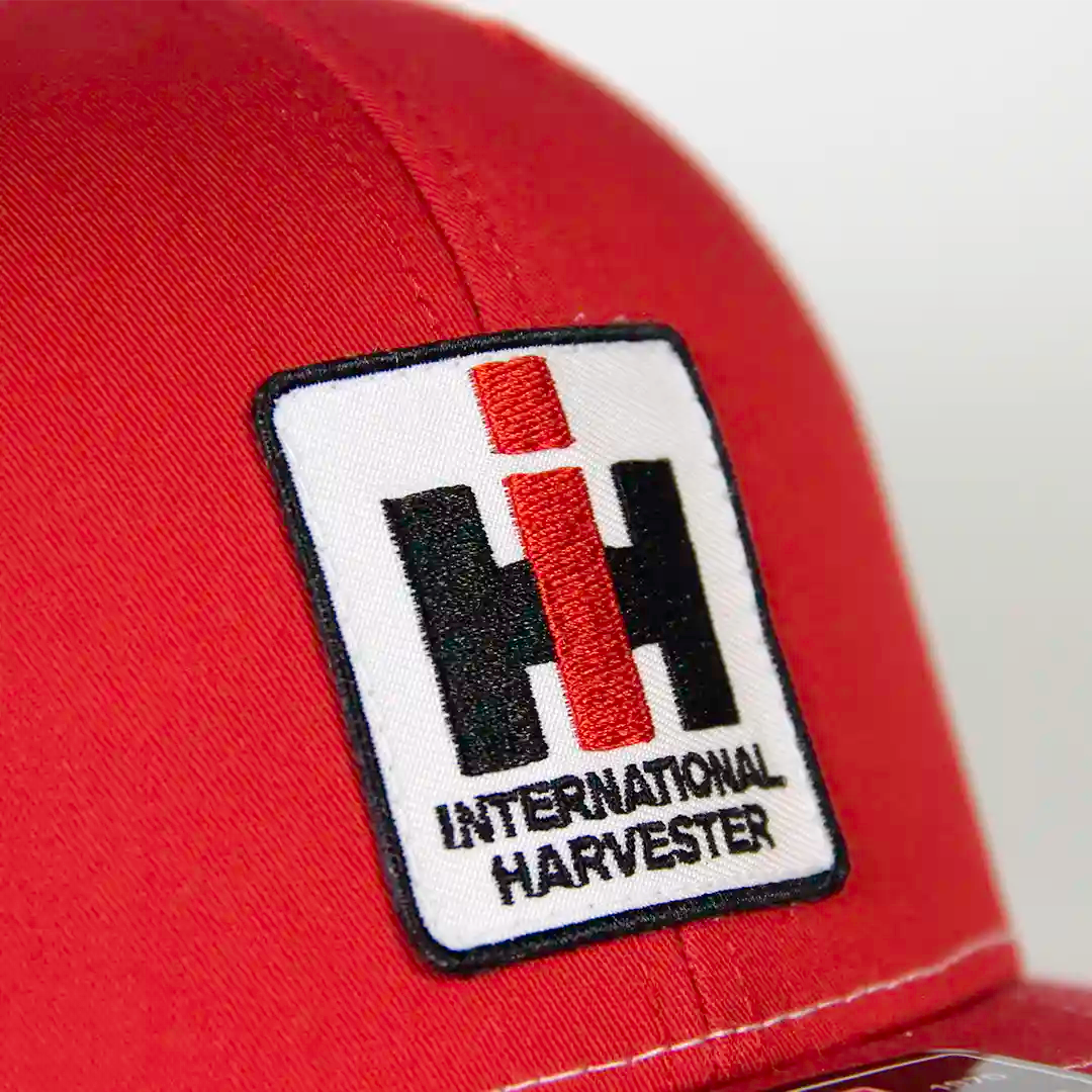 IH Logo Hat Red with White Mesh close up patch
