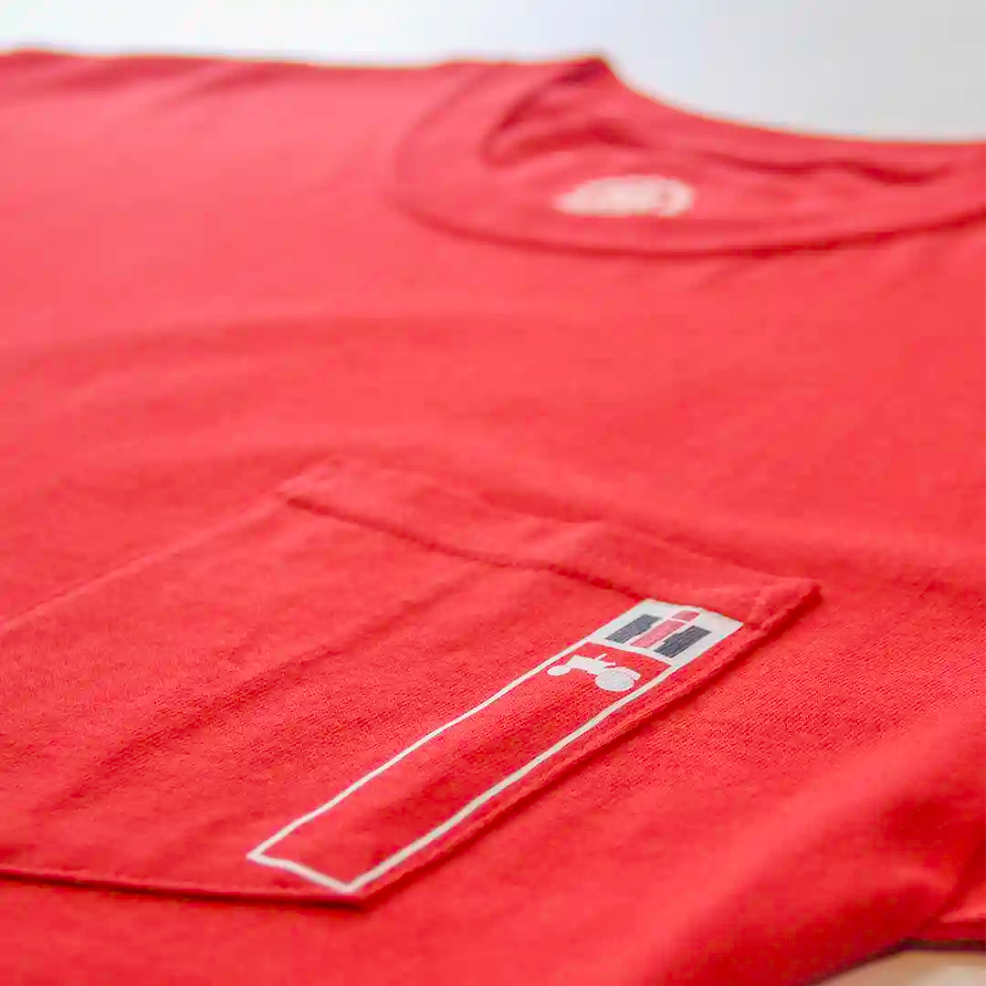 Close up of IH Pocket Tee in Red