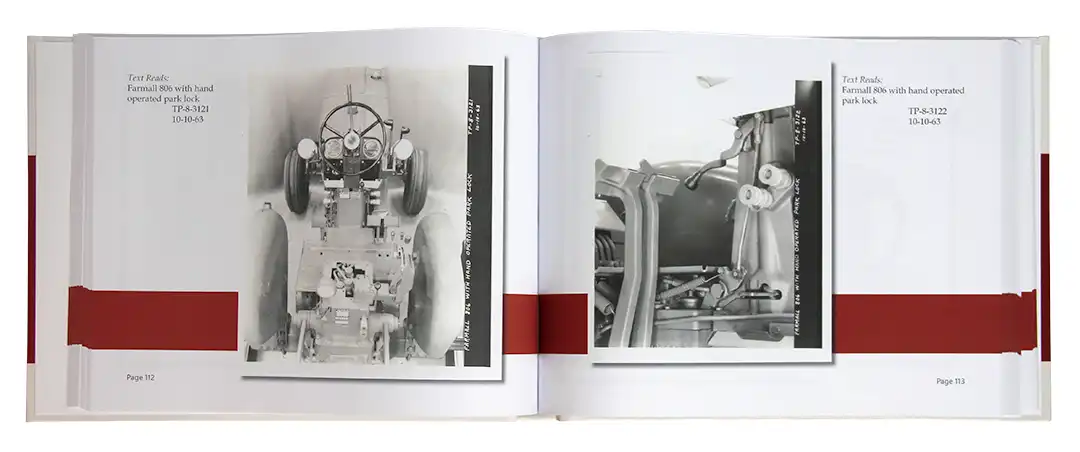 open book showing details of Farmall 806