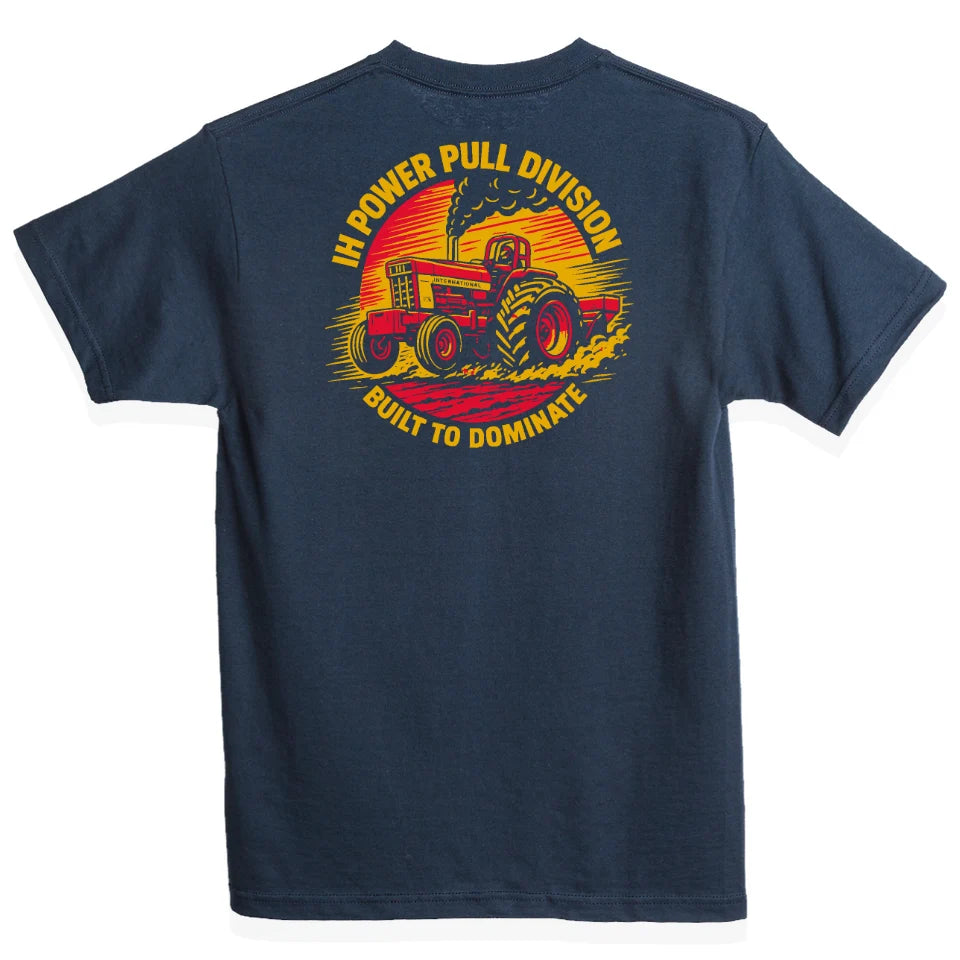 international harvester tractor pull division navy tee shirt built to dominate