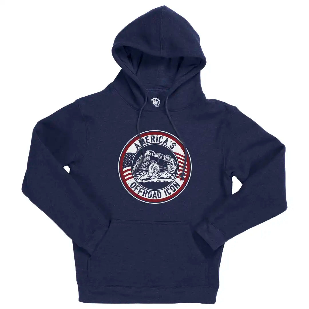 International Harvester Scout Hoodie - America&#39;s Offroad Icon with American flag