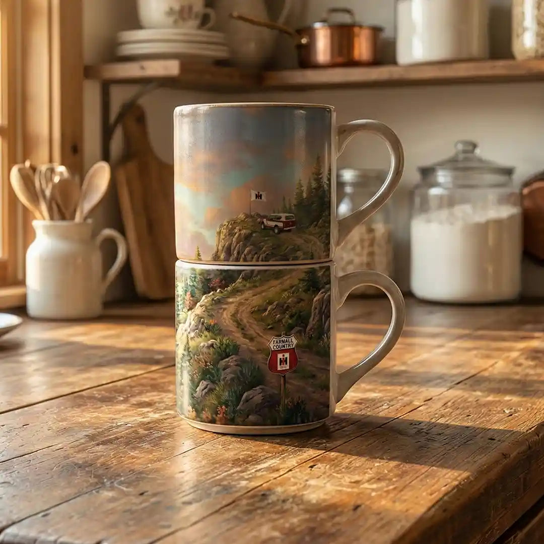 IH Country Stackable Mugs on kitchen countertop