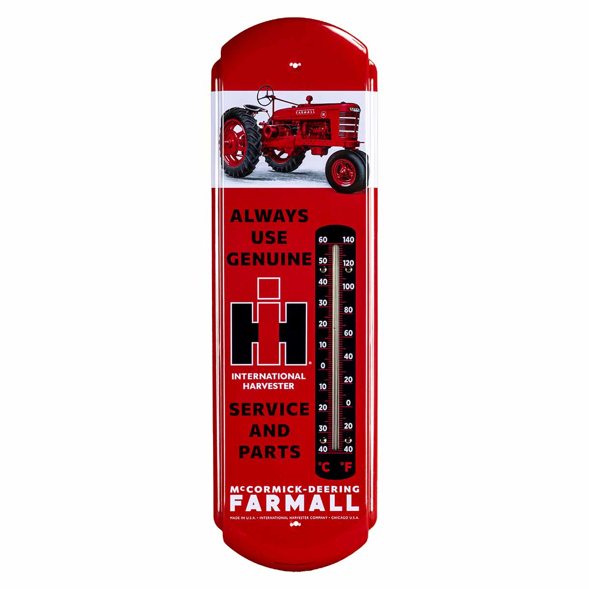 IH Farmall Red Tractor Metal Thermometer