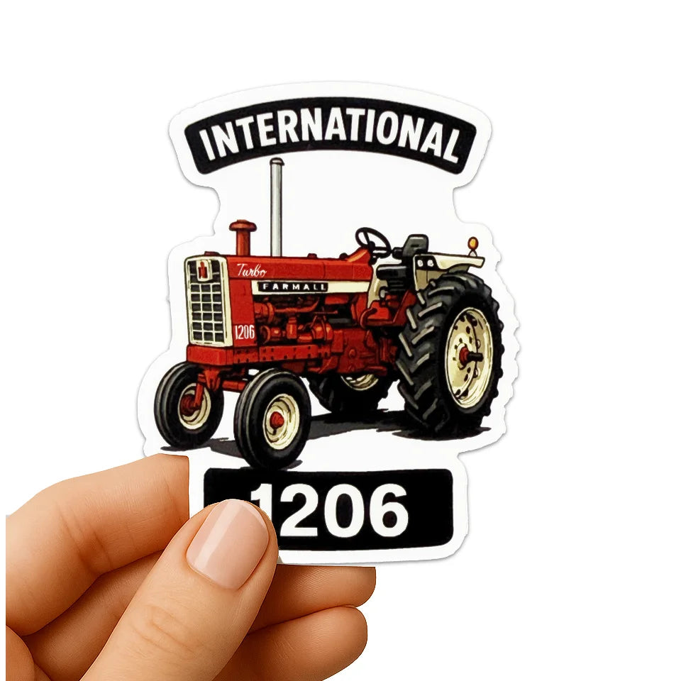 Tough vinyl IH Gear sticker of the legendary Farmall 1206 turbo tractor — perfect for vintage tractor lovers, rural lifestyle fans, and IH collectors.
