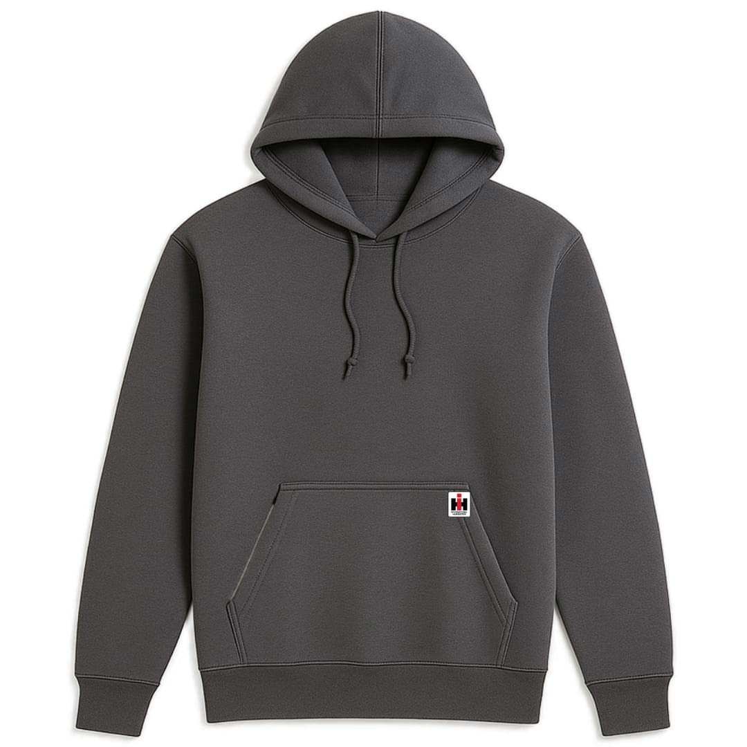 Grey hoodie with a small IH logo on the chest pocket