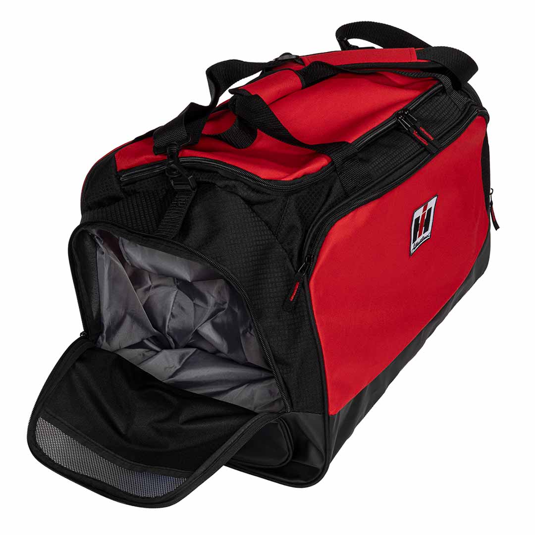International Harvester Red and black logo duffel bag with open side compartment