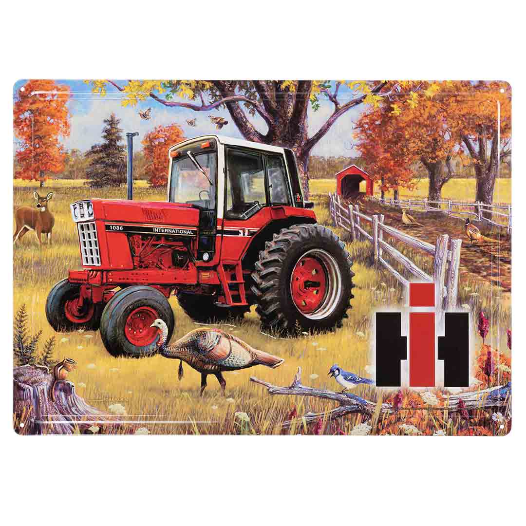 IH Farmall 1086 Cab Tractor with Wildlife Embossed Metal Sign, 16.75in x 12in 42003