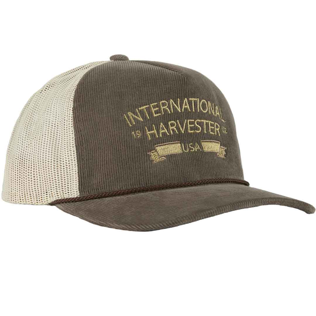 International Harvester Licensed IH Logo Brown Corduroy Mesh Back Cap 